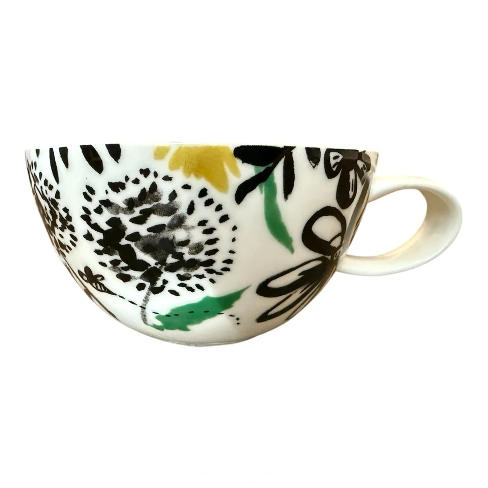 Crate & Barrel 2014 Floral Mug Abstract Chic Coffee Cup Minimalist Black Yellow